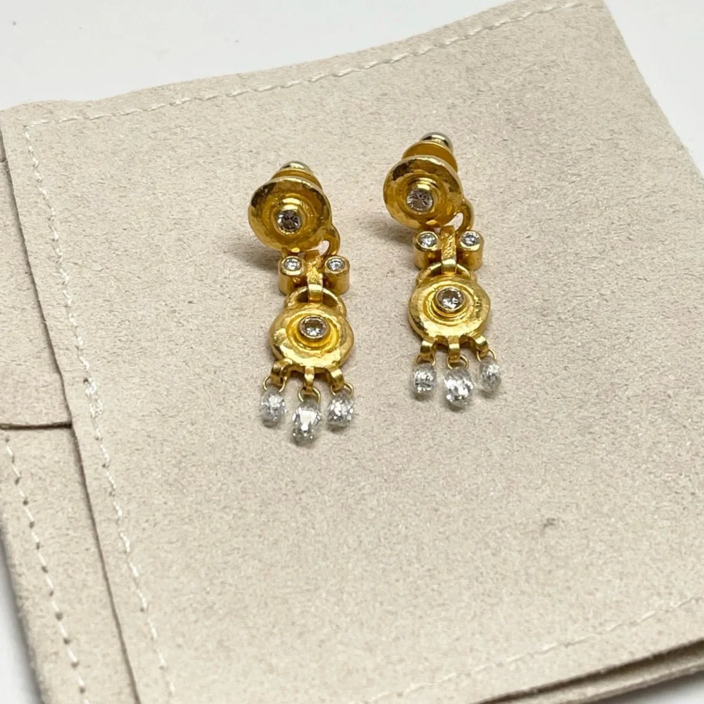 24K Yellow Gold and Diamond Earrings Designed and Hand Made by Gurhan Couture - Picture 4 of 11